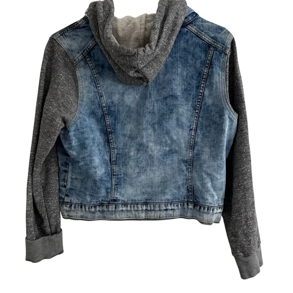 Maurices Hooded Denim Jacket Womens M Medium Blue Gray Mixed Media Trucker
